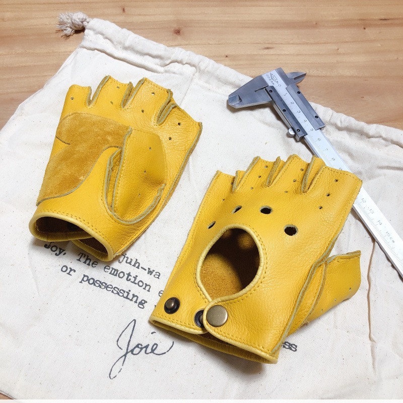 Leather Driving Glove - Motorrad Retro Lokomotiv-Handschuhe aus Rindsleder, Halbfinger-Design