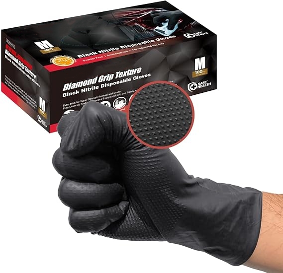 Nitrile Mechanic Glove - Schwarze Nitril-Handschuhe, Einweg-Mechaniker-Handschuhe ohne 8 mm,