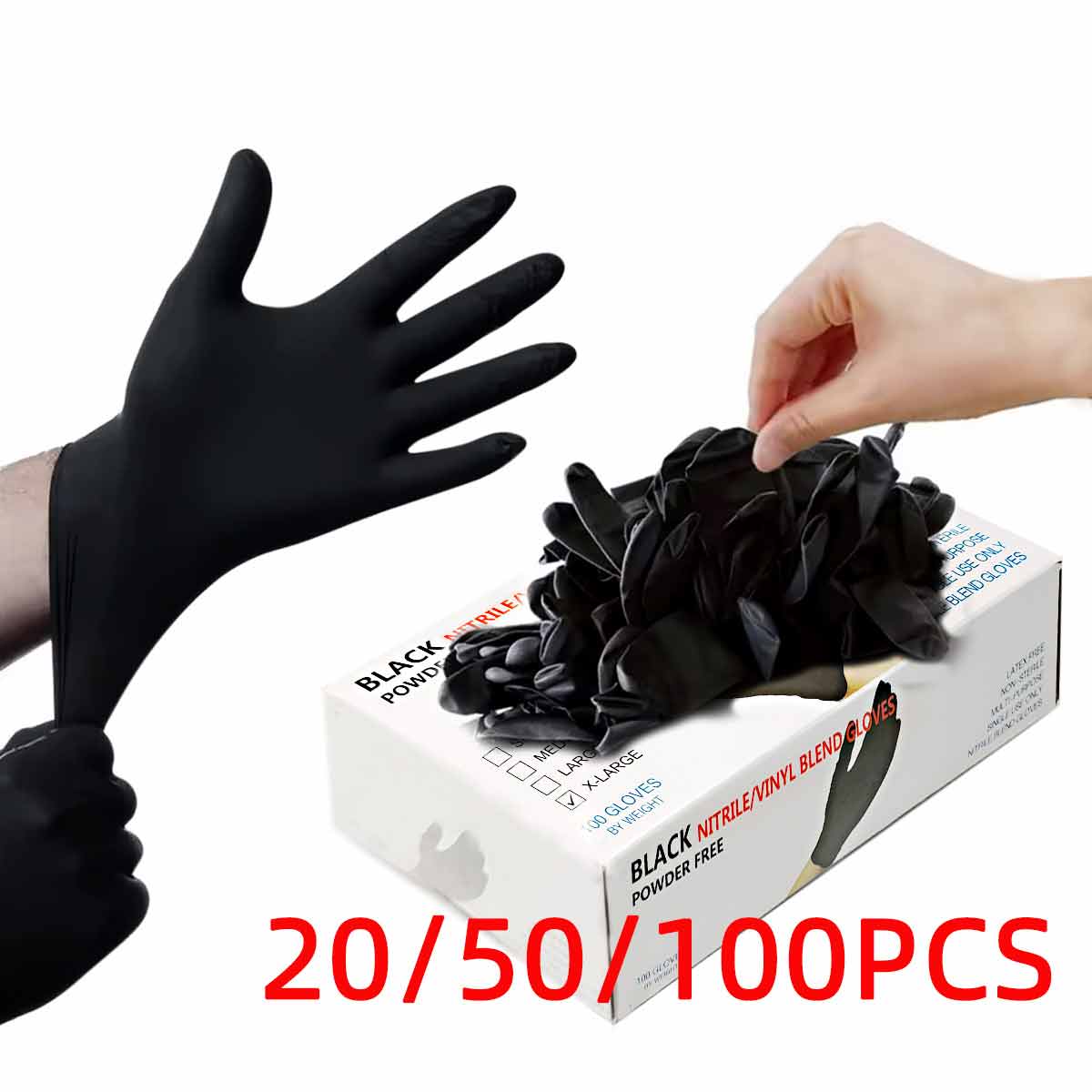 Rubber Glove Cleaning - 20/50/100 Stück schwarze Vinylhandschuhe, lebensmittelechte Handschuhe,