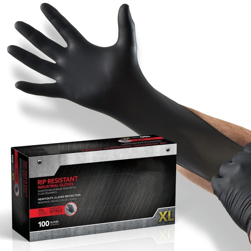 Nitrile Mechanic Glove - 100 Stück Schwarze Nitrilhandschuhe Einweg Latexfrei