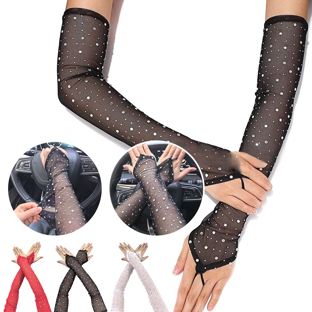 1 Paar Glänzende Strass-Netzha – Fingerless Glove Knit Bewertung und Preis